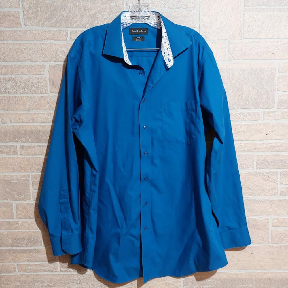 Paul Fredrick men's 17x35 classic fit button down shirt blue